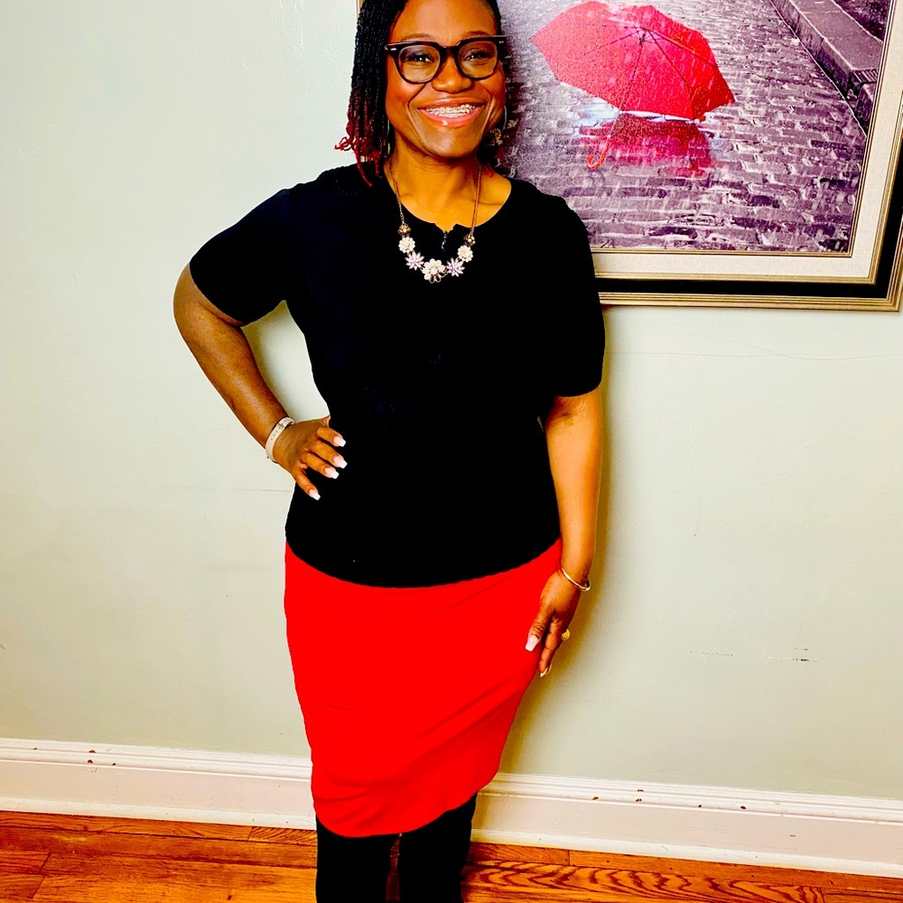 Red Hybrid red pencil skirt